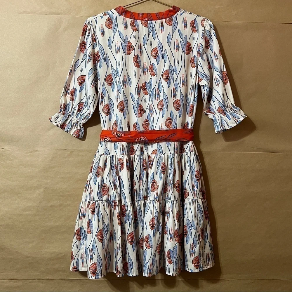 Paolita | Efterpe Tiered Mini Dress Floral Print Belted Puff Sleeves Size XS